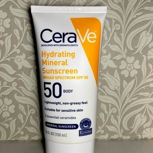 The Cerave Hydrating Mineral Sunscreen Broad Spectrum SPF 50 for body